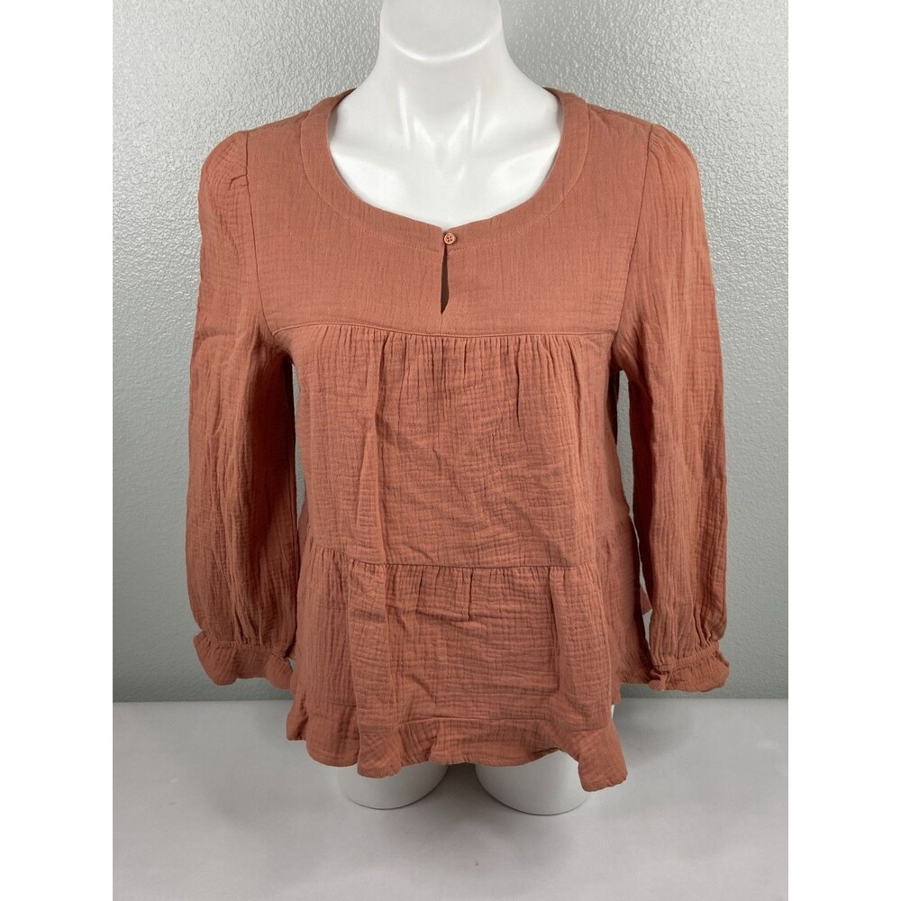 Ice Bird Women Small Peach Babydoll Top Oversized Bohemian Long Sleeve NWT